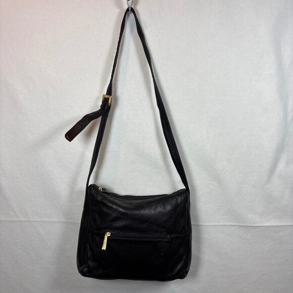 Stone Mountain Black Leather Crossbody Bag With Adjustable Strap & Gold-Tone Acc - Picture 1 of 15